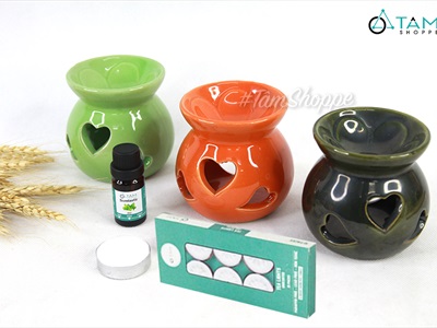 Combo: 01 đèn đốt nến + 01 vỉ nến 10 viên 4h + 01 tinh dầu 10ml (được chọn mùi) DDTD-COMBO-01