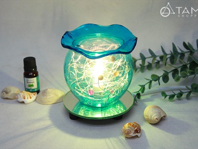 Đèn xông tinh dầu thủy tinh tráng gương phong cách biển [ Tặng bóng đèn ] DXTDD-B5086