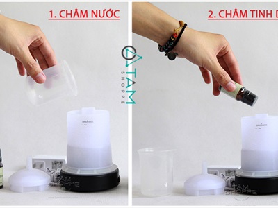Máy khuếch tán tinh dầu Gốm hoa hồng nổi phun khói siêu âm [Tặng tinh dầu] MKTTD-04