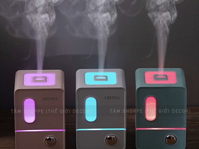 Máy khuếch tán tinh dầu tủ vuông màu pastel [Cáp USB -Tặng tinh dầu] MKTTD-29