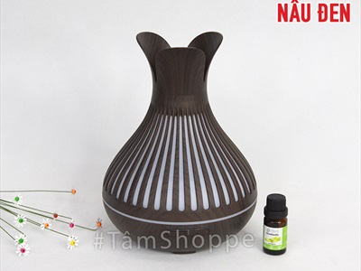 Máy khuếch tán tinh dầu Tulip 3 cánh vân gỗ phun khói siêu âm [Tặng tinh dầu] MKTTD-21