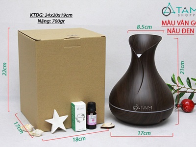 Máy khuếch tán tinh dầu Tulip cánh tròn vân gỗ phun khói siêu âm [Tặng tinh dầu] MKTTD-15
