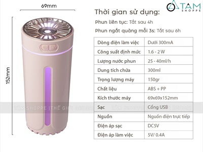 Máy phun sương tạo ẩm cốc ánh kim để xe ô tô bàn làm việc [Cáp USB - Tặng thêm đầu lọc] MAYTAOAM-02