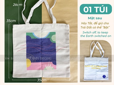 Túi tote vải canvas chủ đề bảo vệ môi trường [Đeo vai - Dày đẹp] TUIDUNG-04