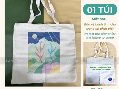 Túi tote vải canvas chủ đề bảo vệ môi trường [Đeo vai - Dày đẹp] TUIDUNG-04