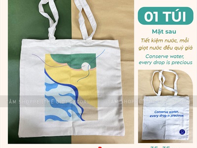 Túi tote vải canvas chủ đề bảo vệ môi trường [Đeo vai - Dày đẹp] TUIDUNG-04