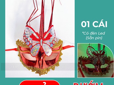 Mặt nạ nửa mặt lông ba chỉa có đèn Led [Sẵn pin - Nhiều màu chọn] MATNA-106