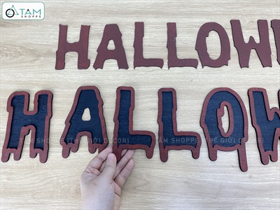 Bộ chữ HALLOWEEN gỗ kiểu nhiễu máu [Bằng gỗ - Mỏng nhẹ] CHUGO-16