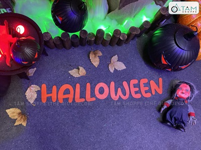 Bộ chữ HALLOWEEN gỗ tông cam chữ tròn [Bằng gỗ - Mỏng nhẹ] CHUGO-15