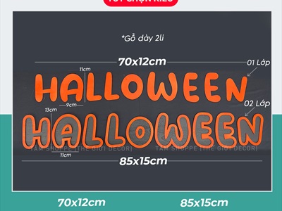 Bộ chữ HALLOWEEN gỗ tông cam chữ tròn [Bằng gỗ - Mỏng nhẹ] CHUGO-15