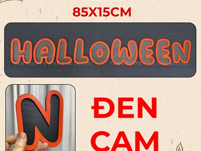 Bộ chữ HALLOWEEN gỗ tông cam chữ tròn [Bằng gỗ - Mỏng nhẹ] CHUGO-15