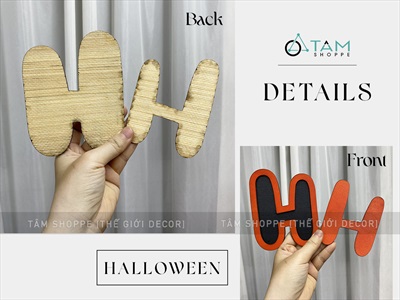 Bộ chữ HALLOWEEN gỗ tông cam chữ tròn [Bằng gỗ - Mỏng nhẹ] CHUGO-15
