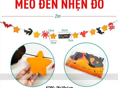 Dây banner Halloween giấy bìa cứng 2 kiểu vàng cam đen BANER-HLW-03