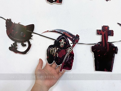 Dây banner Halloween giấy chủ đề nghĩa địa ma cây máu BANER-HLW-04