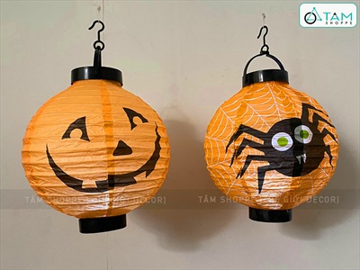 Lồng đèn Halloween giấy khung nhựa có đèn Led ĐK20cm (tặng Pin) LDEN-GIAY-09