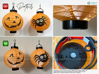 Lồng đèn Halloween giấy khung nhựa có đèn Led ĐK20cm (tặng Pin) LDEN-GIAY-09