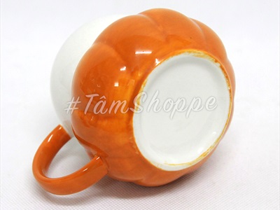 Ly gốm Halloween mèo bí ngô biểu cảm nắp rời LGOM-03