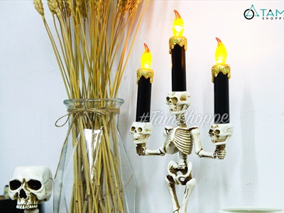 Nến điện tử bộ xương ba đầu ba ngọn nến sẵn pin NEN-DT-08