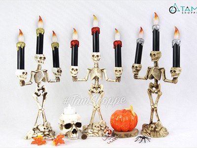 Nến điện tử bộ xương ba đầu ba ngọn nến sẵn pin NEN-DT-08