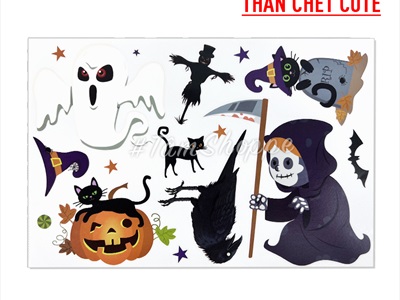 Set Decal Halloween dán kính không keo khổ dán 40x60cm nhiều kiểu DECAL-HLW-05