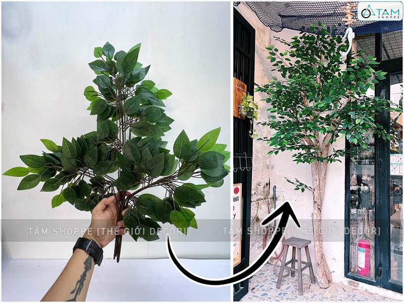 Bó nhiều cành lá si giả làm cây xanh đẹp như thật [2 loại - Bó 3/10/12 cành] CANHLA-04