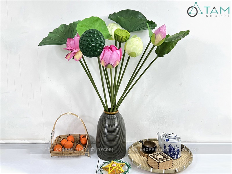 Cành sen quan âm cao cấp đẹp như thật (bán lẻ theo cành) CANHHOA-02