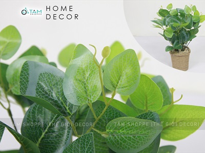 Chậu cây xanh giả 14 nhánh chậu thừng cao 35cm CHAUCAYGIA-15
