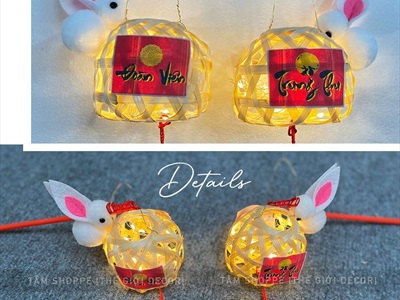 Lồng đèn mây tre con thỏ - đầu lân có đèn Led [Đủ màu - đủ kiểu] LDEN-TRE-02