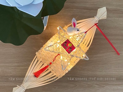 Lồng đèn mây tre con thỏ - đầu lân có đèn Led [Đủ màu - đủ kiểu] LDEN-TRE-02