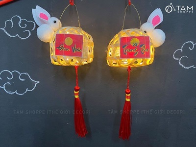 Lồng đèn mây tre con thỏ - đầu lân có đèn Led [Đủ màu - đủ kiểu] LDEN-TRE-02