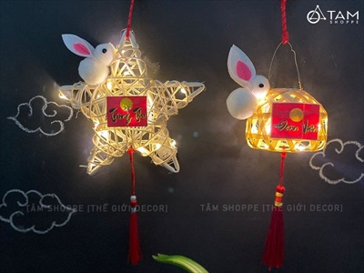 Lồng đèn mây tre con thỏ - đầu lân có đèn Led [Đủ màu - đủ kiểu] LDEN-TRE-02