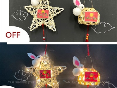 Lồng đèn mây tre con thỏ - đầu lân có đèn Led [Đủ màu - đủ kiểu] LDEN-TRE-02