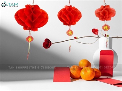 Set 02-05 cái lồng đèn tổ ong đỏ nylon giá rẻ LDEN-NILON-01