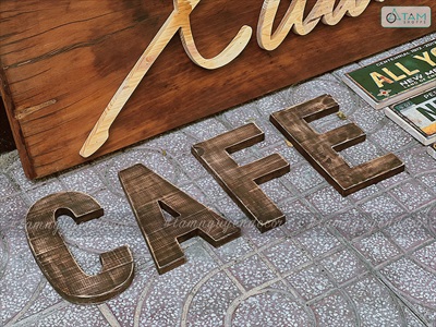 Bộ bảng hiệu gỗ, chữ gỗ, tranh gỗ decor quán cafe Xuân Thì [Nhận thi công] CC-QUANCAFE-01