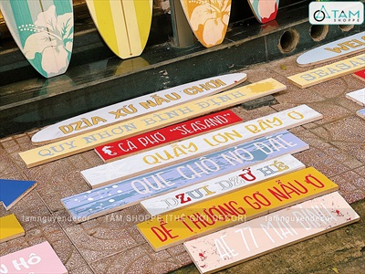 Bộ bảng hiệu ván lướt sóng, đồ decor quán cafe Sea Sand phong cách biển [Nhận thi công] CC-BIEN-2400