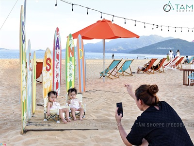 Bộ bảng hiệu ván lướt sóng, đồ decor quán cafe Sea Sand phong cách biển [Nhận thi công] CC-BIEN-2400