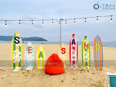 Bộ bảng hiệu ván lướt sóng, đồ decor quán cafe Sea Sand phong cách biển [Nhận thi công] CC-BIEN-2400