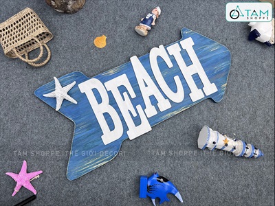 Tranh gỗ chủ đề biển chữ BEACH theo yêu cầu [Thủ công - Kĩ đẹp] TRANHGO-02