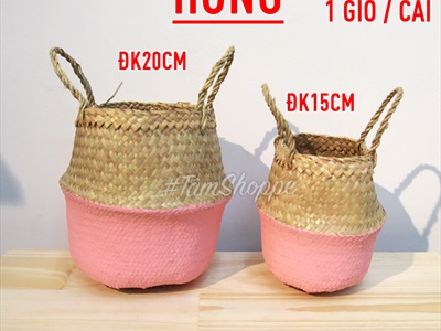 Giỏ cói sơn màu hình chum có quai 2 size GIO-02