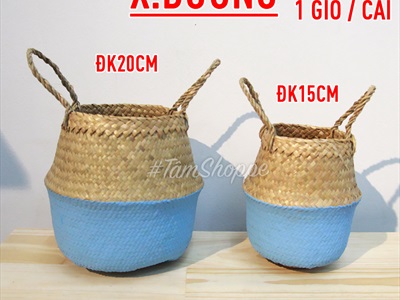 Giỏ cói sơn màu hình chum có quai 2 size GIO-02