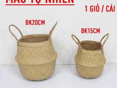Giỏ cói sơn màu hình chum có quai 2 size GIO-02