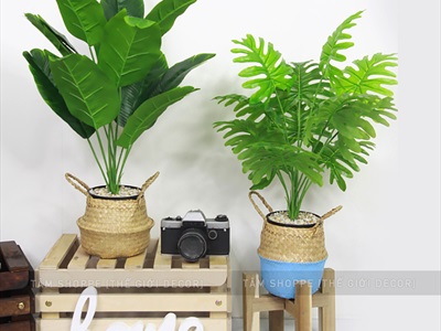 Giỏ cói sơn màu hình chum có quai 2 size GIO-02