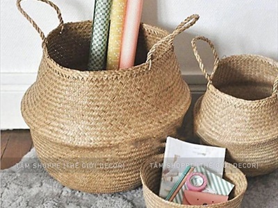 Giỏ cói sơn màu hình chum có quai 2 size GIO-02