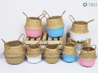 Giỏ cói sơn màu hình chum có quai 2 size GIO-02