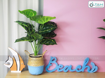 Giỏ cói sơn màu hình chum có quai 2 size GIO-02
