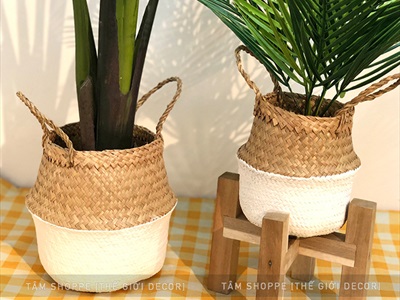 Giỏ cói sơn màu hình chum có quai 2 size GIO-02