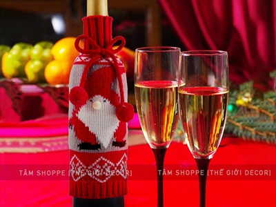 Áo vải bọc chai rượu Noel vải len cổ lọ BCHR-X-05
