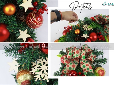 Cành thông treo Noel 2 loại lá full phụ kiện D60cm CTHTR-X-02