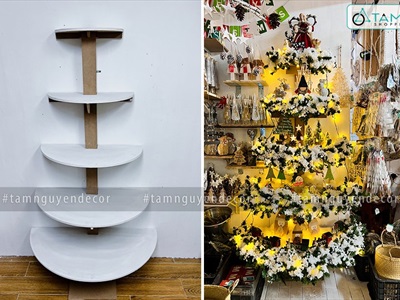 [ORDER 5-7 ngày] Cây thông Noel kệ gỗ bán nguyệt 5 tầng áp tường cao 175cm X-TREE-41