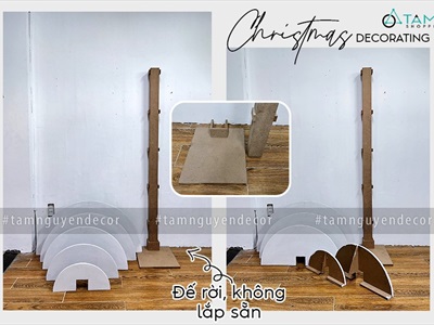 [ORDER 5-7 ngày] Cây thông Noel kệ gỗ bán nguyệt 5 tầng áp tường cao 175cm X-TREE-41